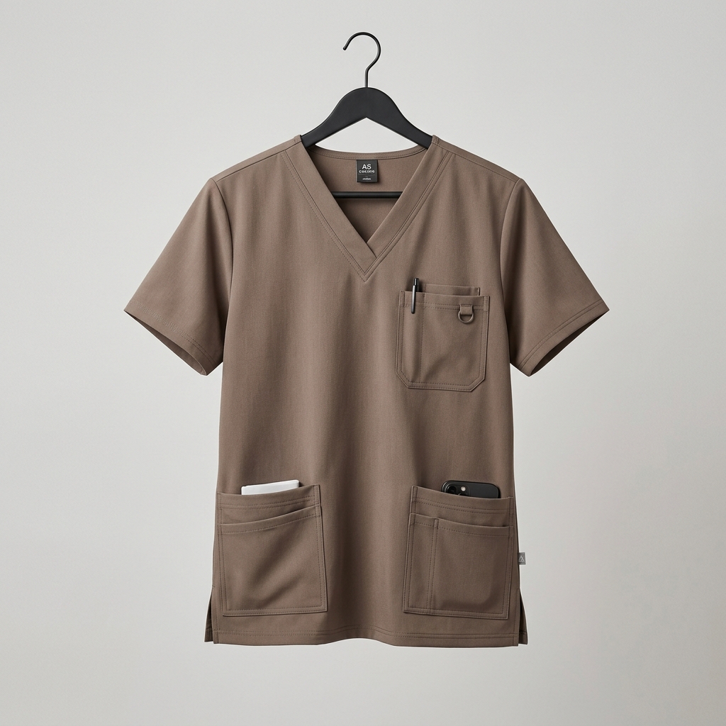 Taupe Technical V-Neck Top